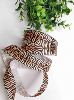 Лента репсовая с рисунком "Тигровый принт" 2,5см. (коричневый), метр